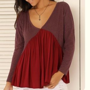 Long Sleeve Plunge Neck Asymmetric Swing Blouse